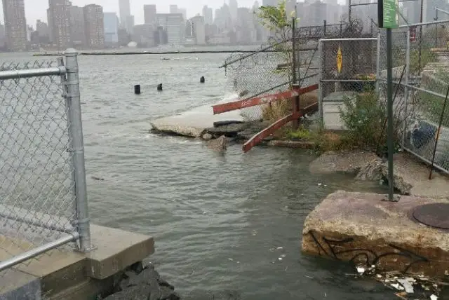 The Greenpoint waterfront—there's usually a 1.5 meter drop